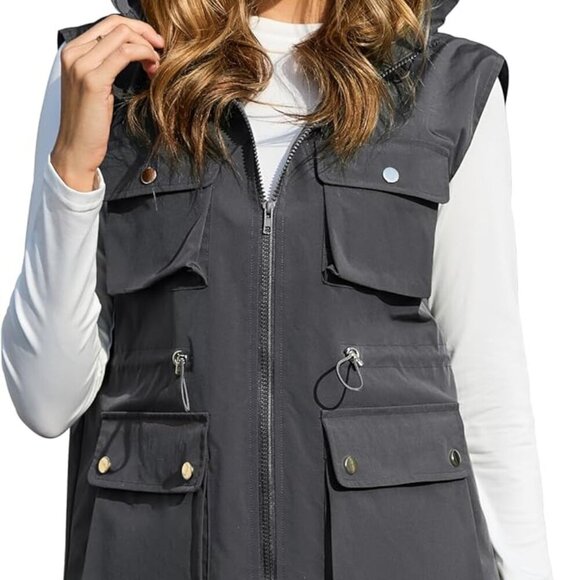 Womens Packable Military Utility Vests Outerwear Waterproof Windbreaker Jacket C